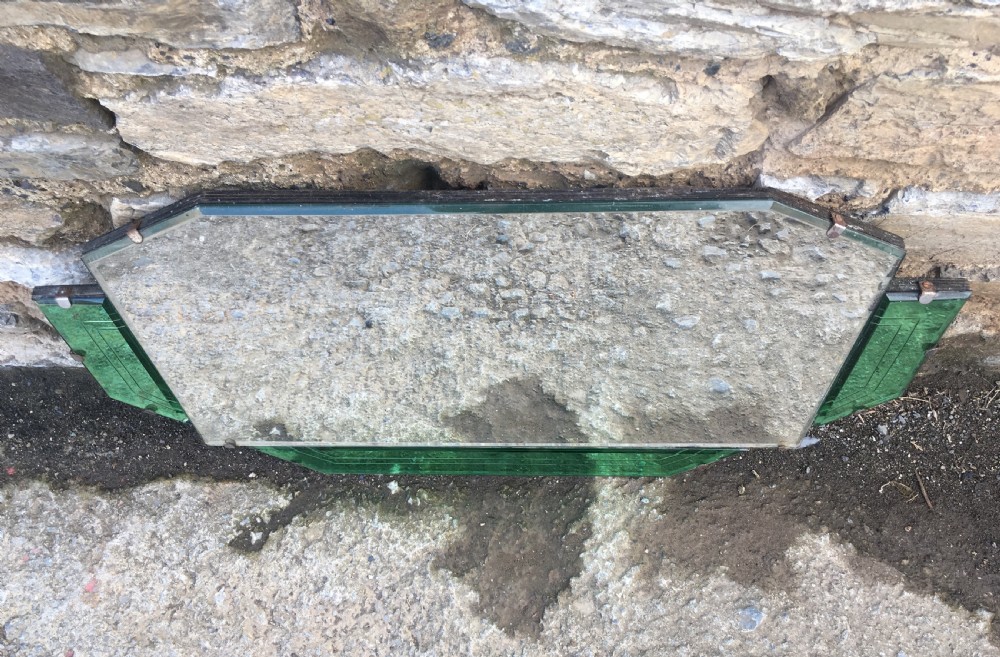 Antique Art Deco Wall Mirror with Green Glass View IX