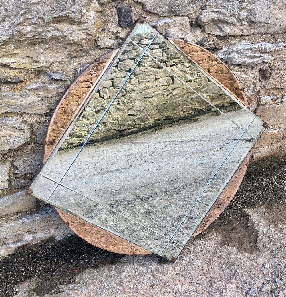 Antique Art Deco Wall Mirror with Peach Glass View III