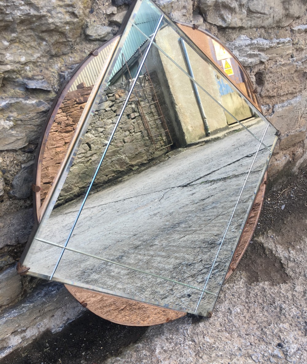 Antique Art Deco Wall Mirror with Peach Glass View IV