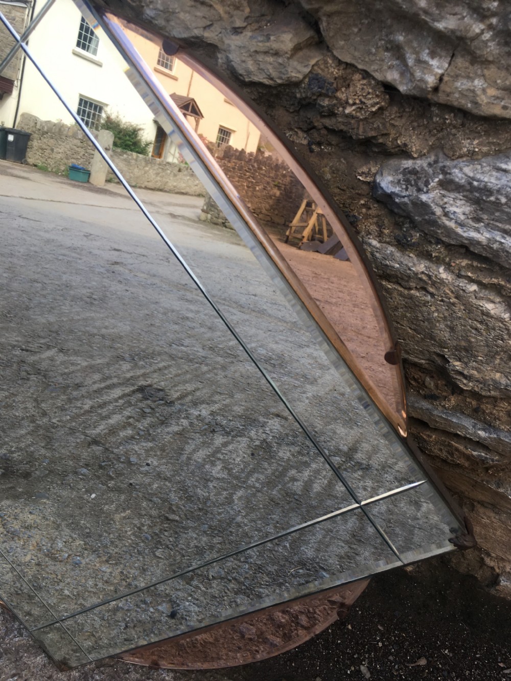 Antique Art Deco Wall Mirror with Peach Glass View V