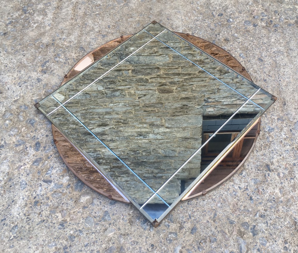 Antique Art Deco Wall Mirror with Peach Glass View IX