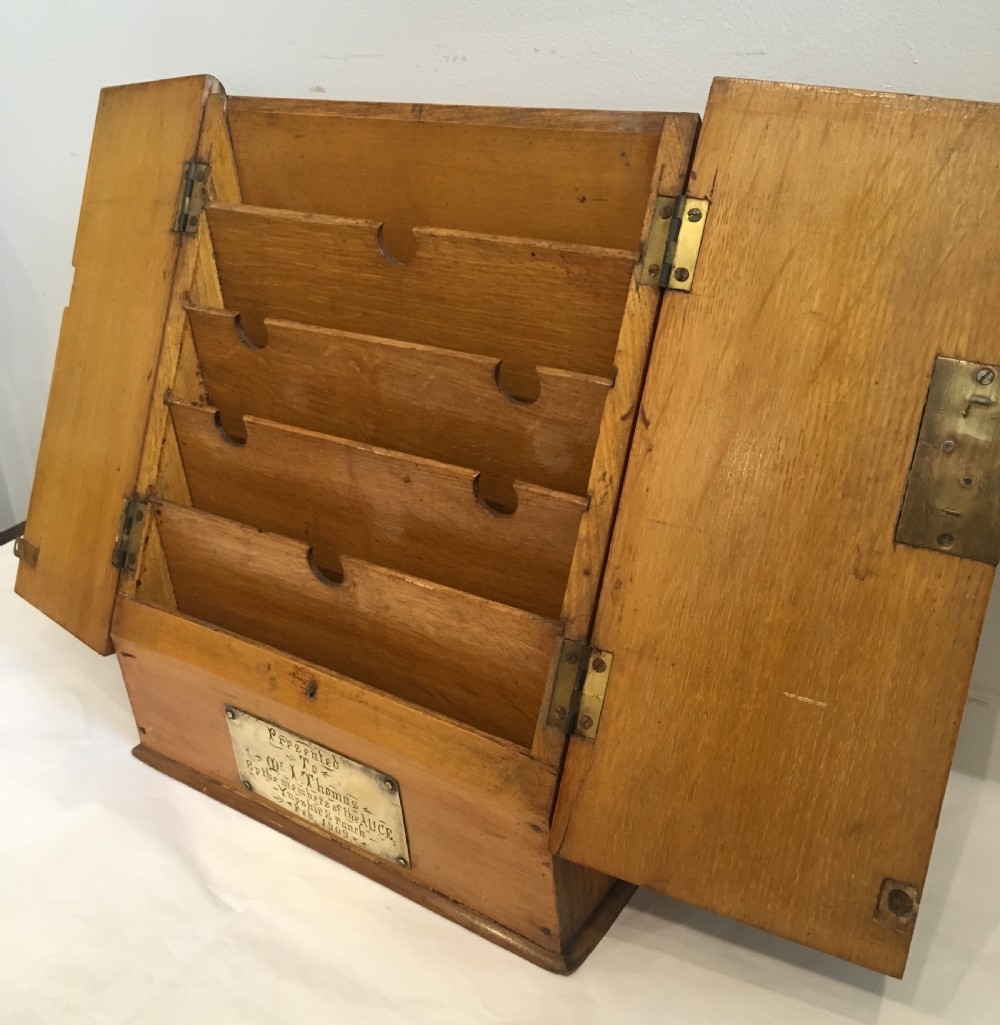 Antique Edwardian Oak Desktop Stationery Cabinet View V