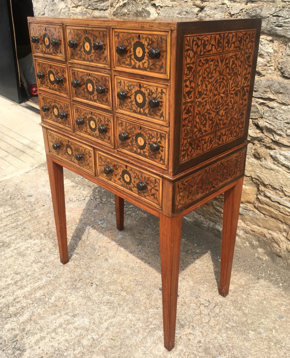 Antique Continental Marquetry Cabinet on Stand  View III