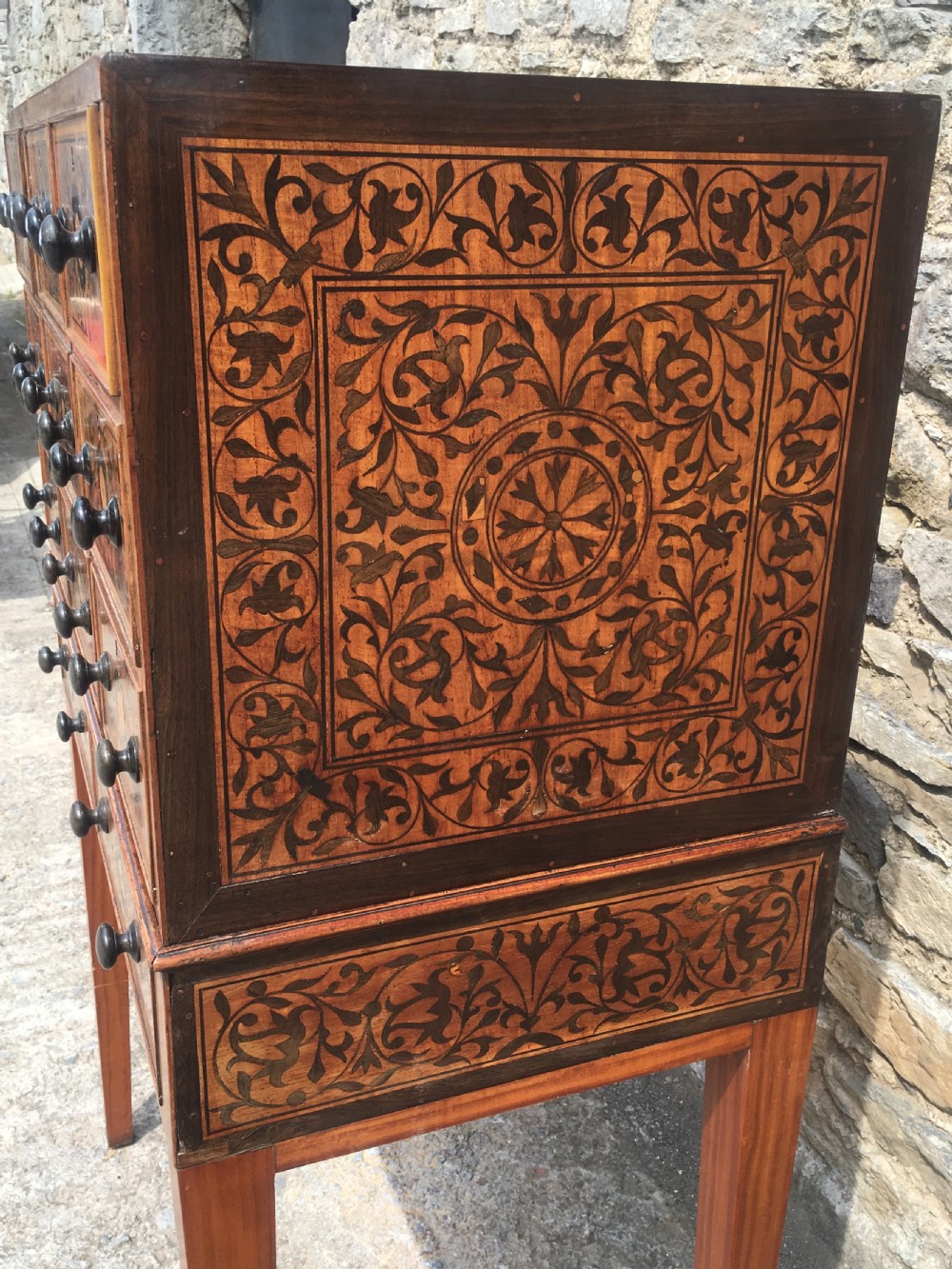 Antique Continental Marquetry Cabinet on Stand  View V
