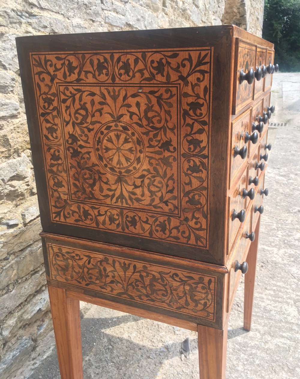 Antique Continental Marquetry Cabinet on Stand  View VI