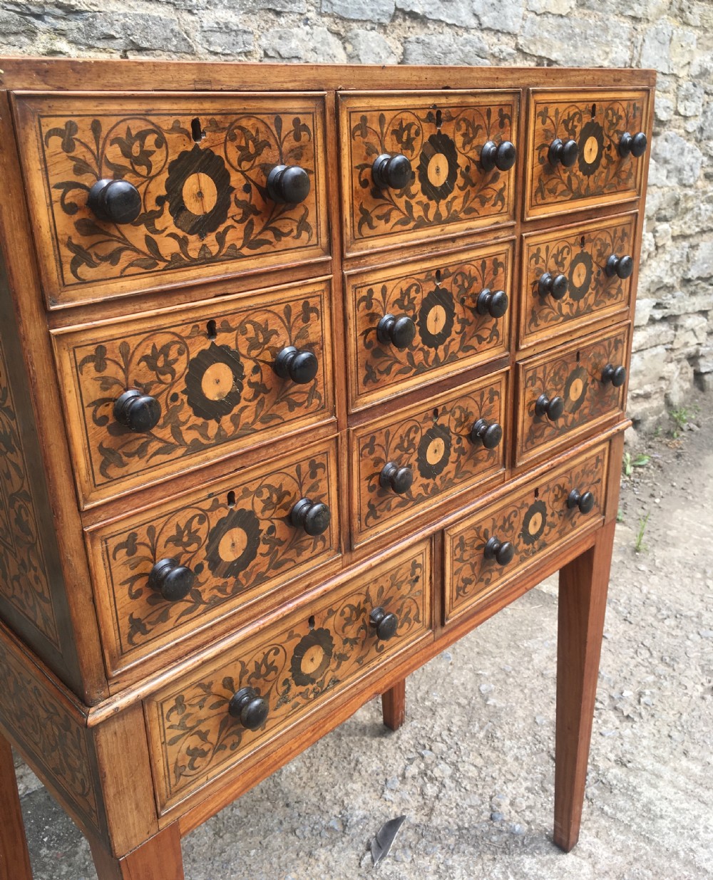 Antique Continental Marquetry Cabinet on Stand  View X