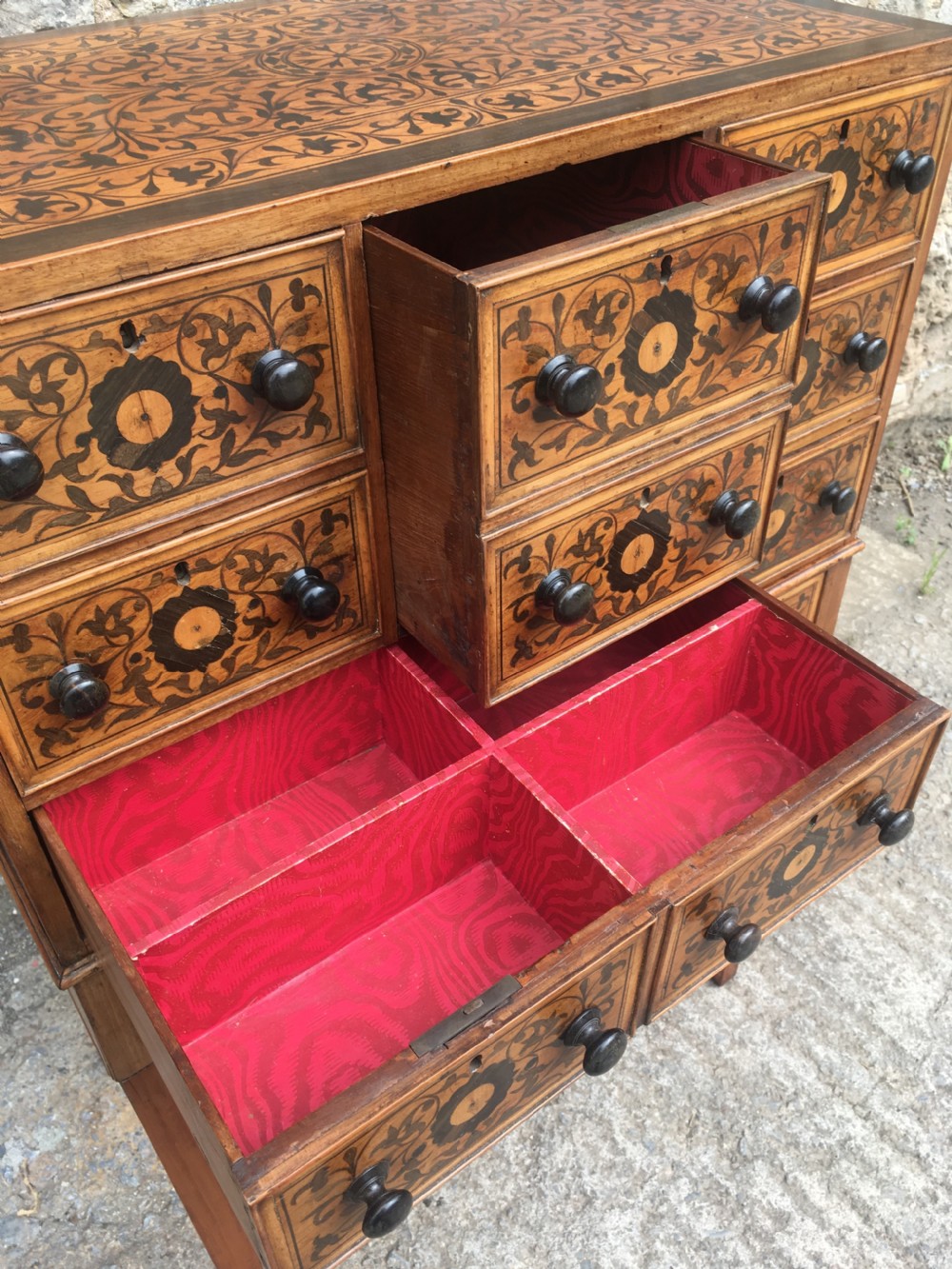 Antique Continental Marquetry Cabinet on Stand  View XV