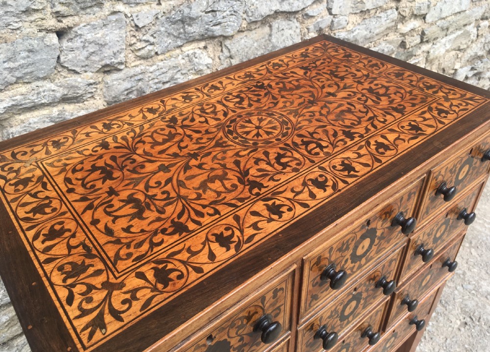 Antique Continental Marquetry Cabinet on Stand  View XXI