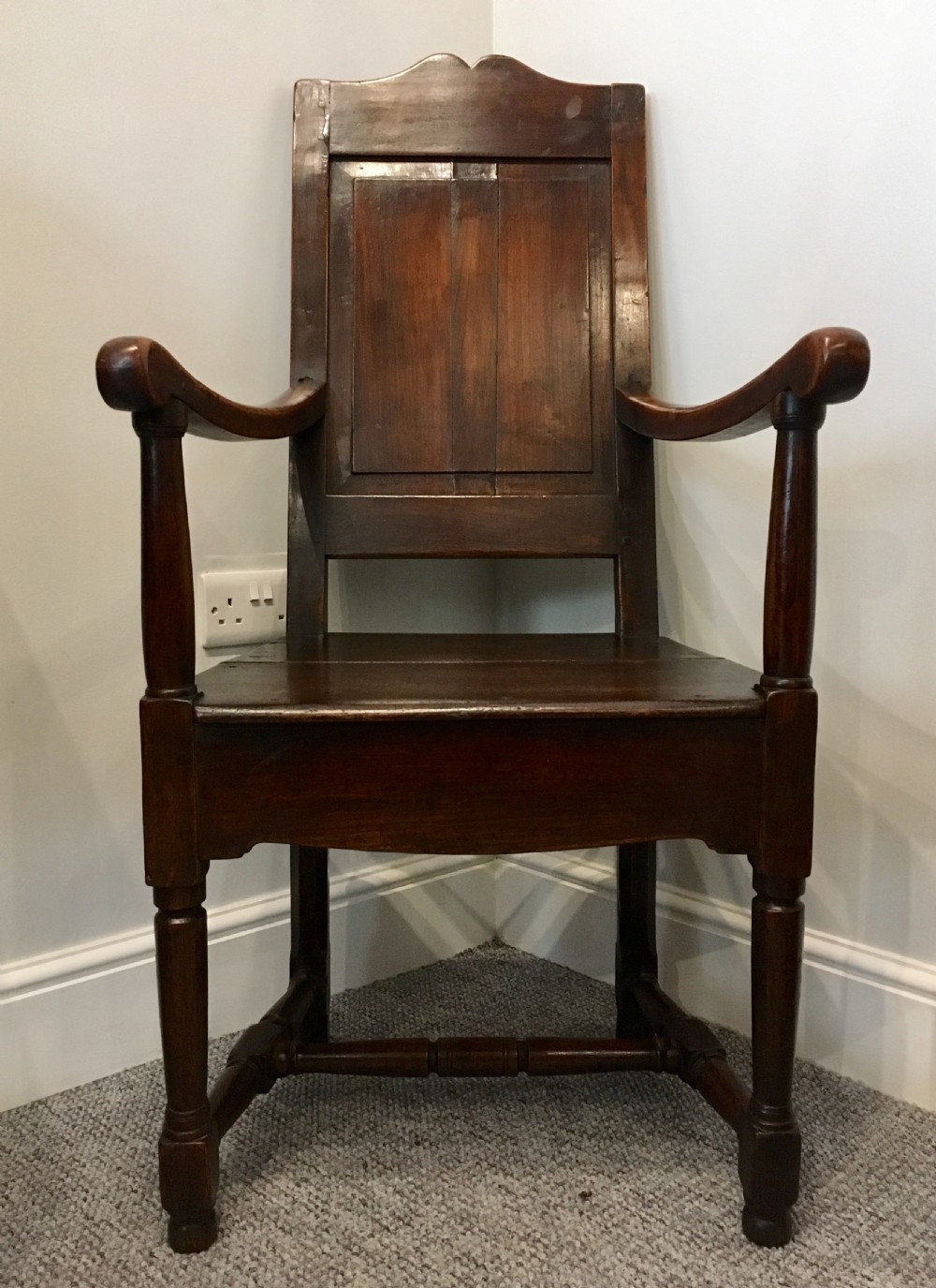 Antique Oak Panel Back Armchair View III