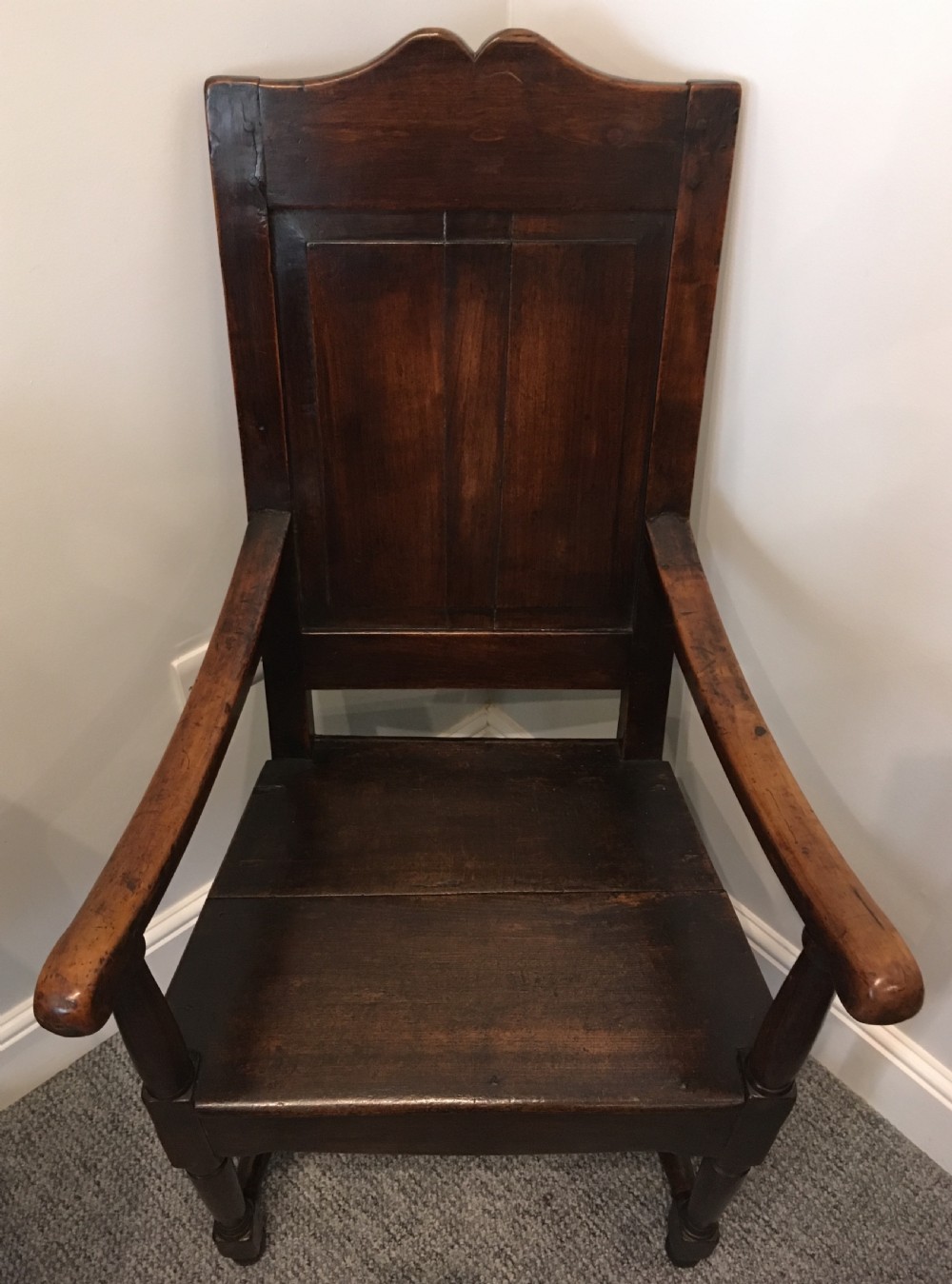 Antique Oak Panel Back Armchair View IV