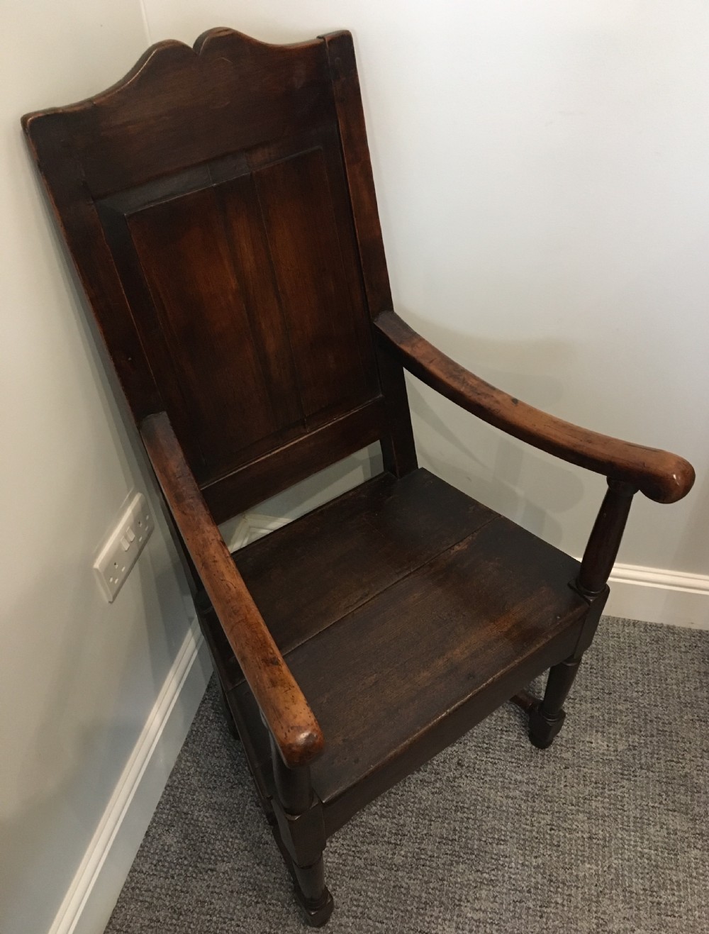 Antique Oak Panel Back Armchair View V