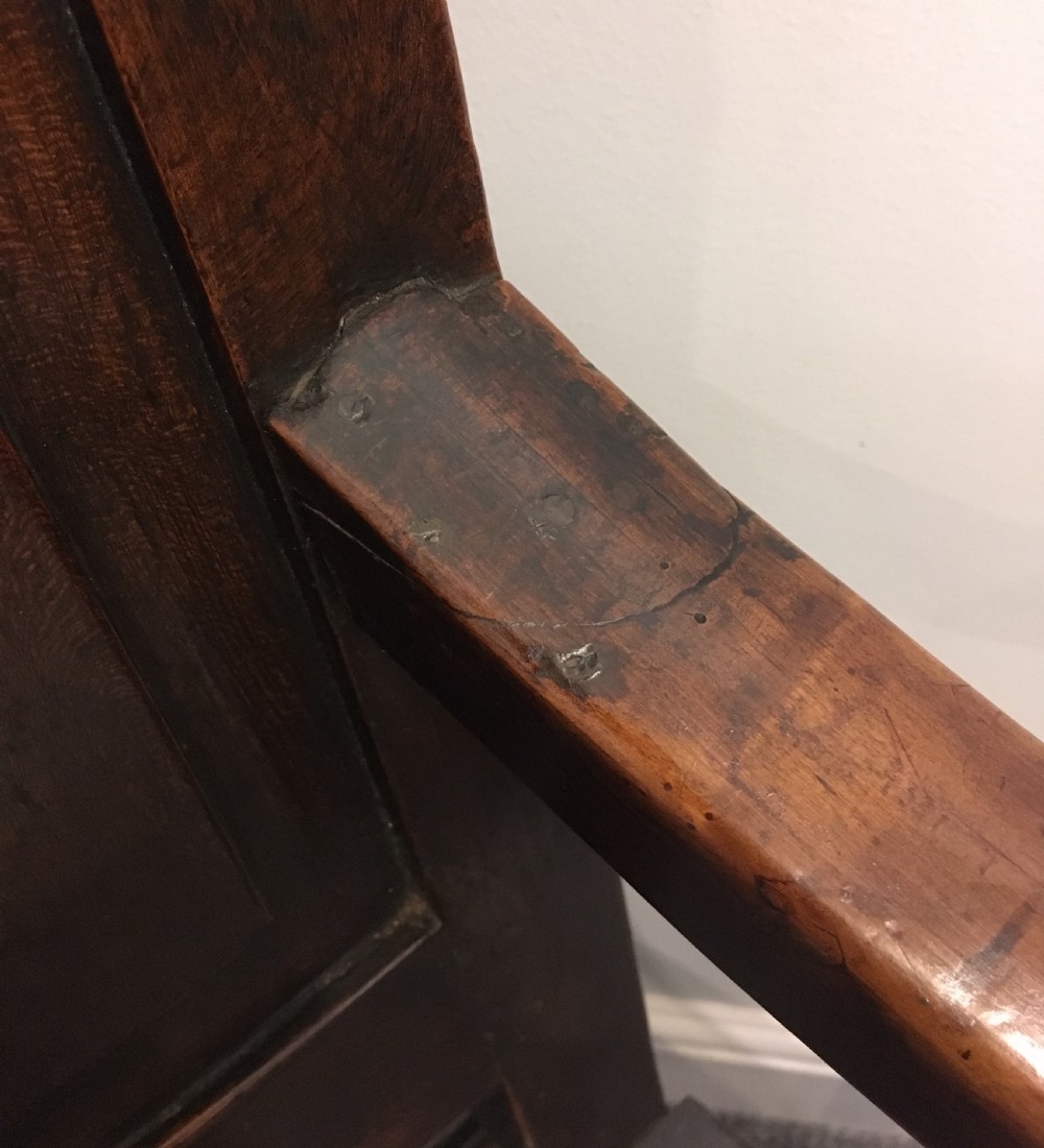 Antique Oak Panel Back Armchair View VI