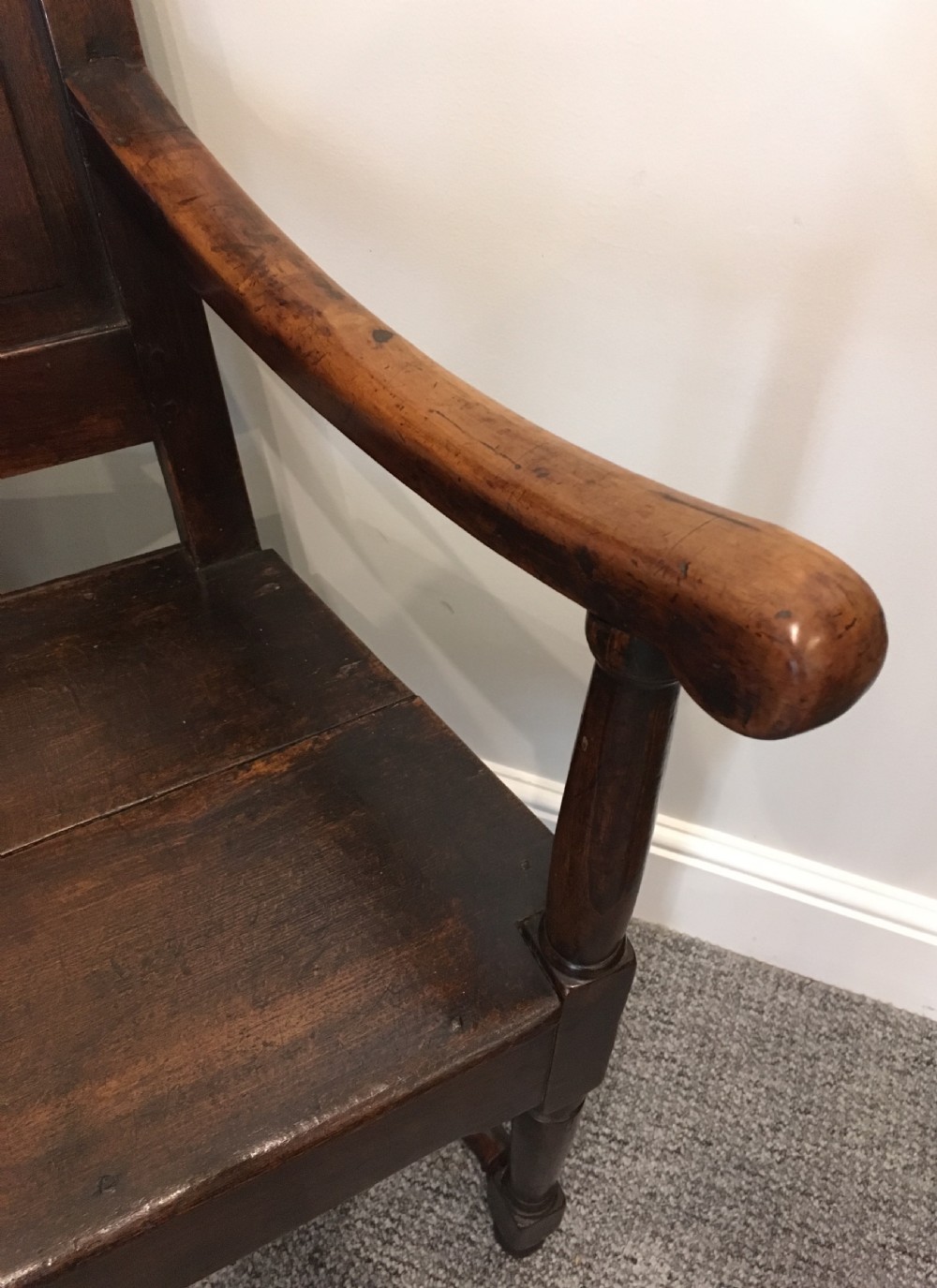 Antique Oak Panel Back Armchair View VII
