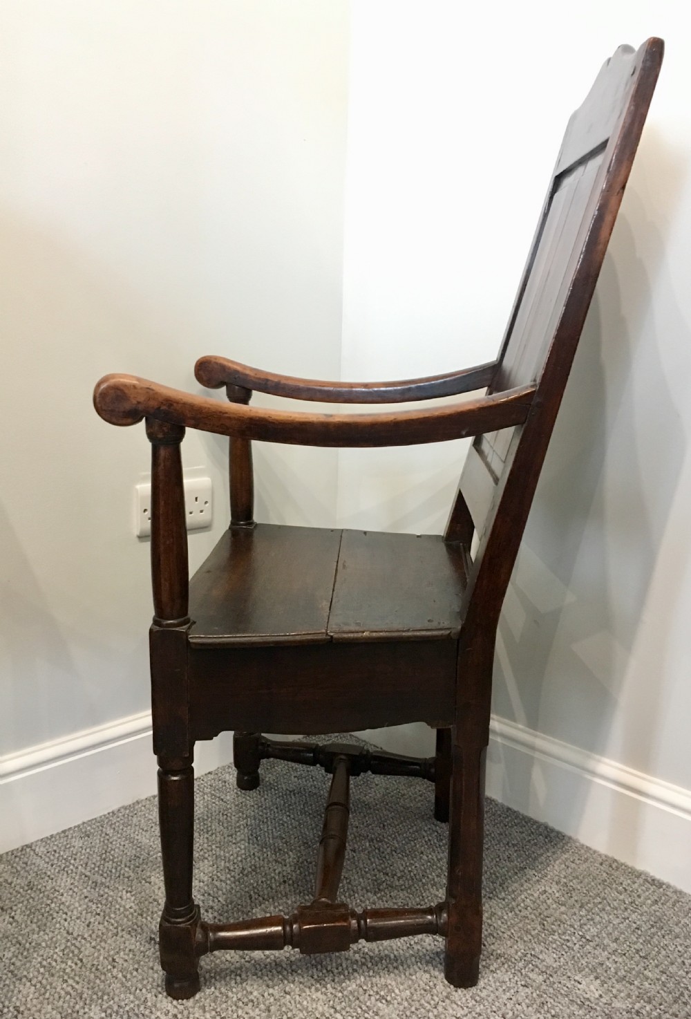 Antique Oak Panel Back Armchair View X