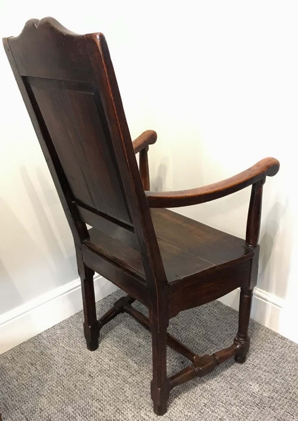 Antique Oak Panel Back Armchair View XIV