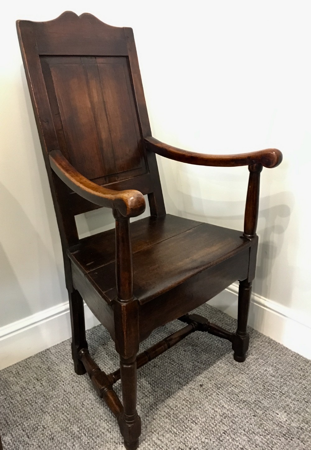 Antique Oak Panel Back Armchair View XV