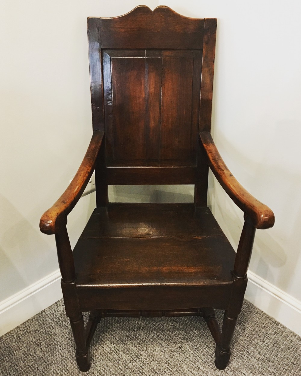 Antique Oak Panel Back Armchair