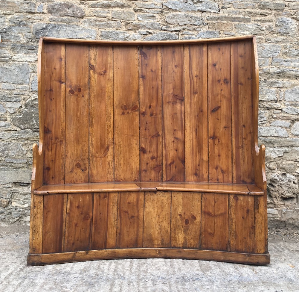 Large Antique Pine High Back Curved Box Settle View II
