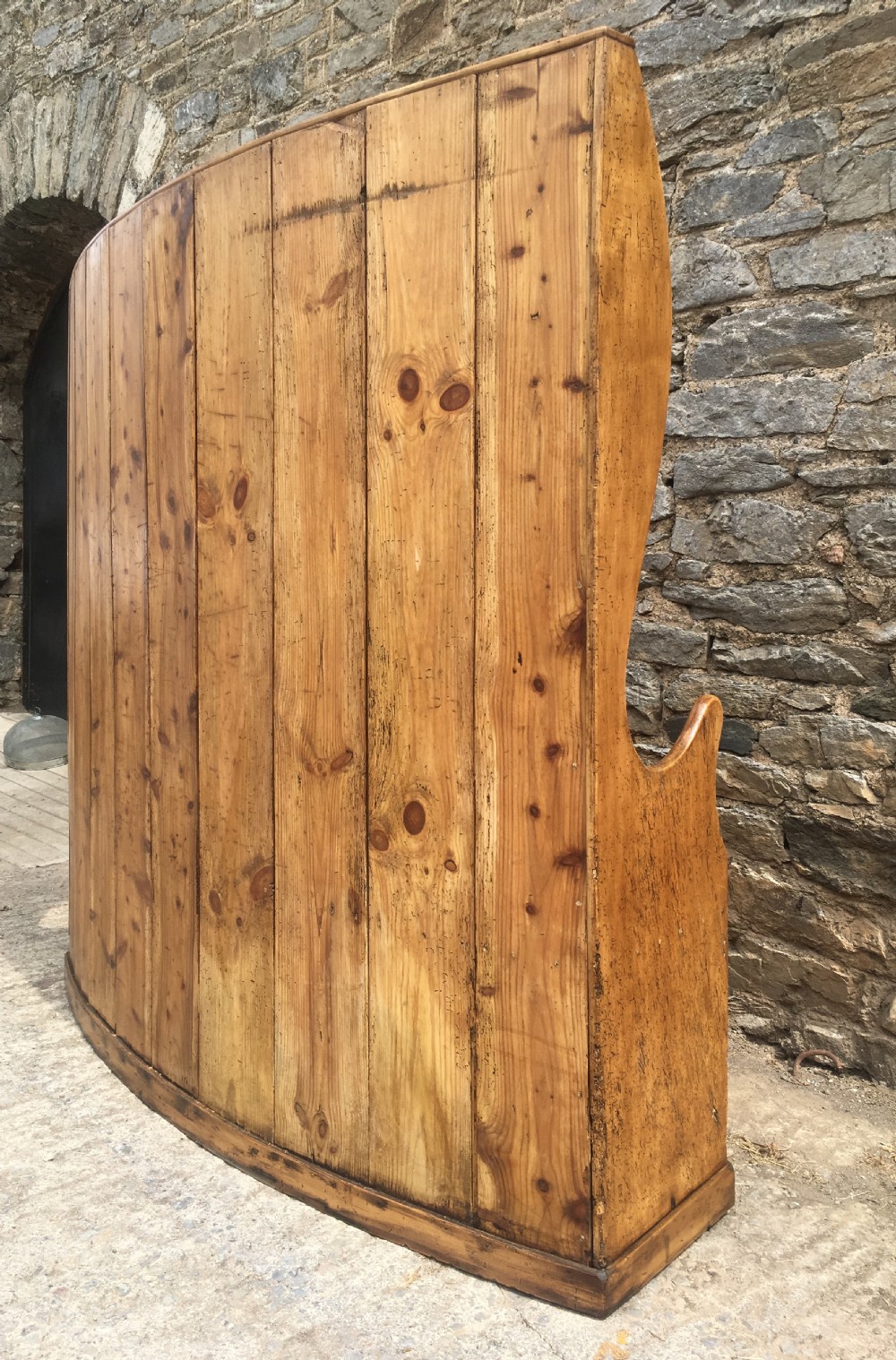 Large Antique Pine High Back Curved Box Settle View XIII