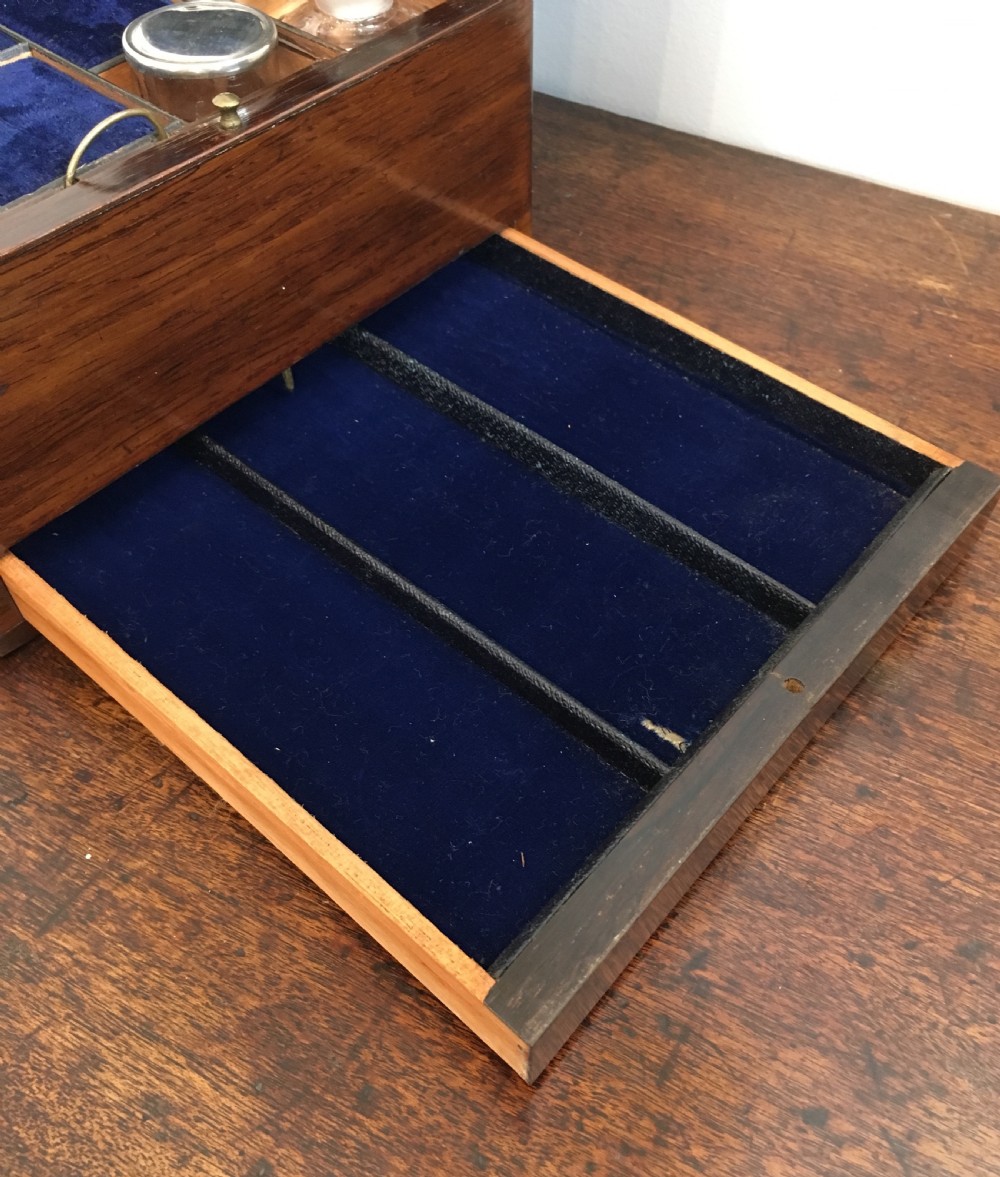Victorian Rosewood Vanity Box with Silver Plated Bottles and Jewellery Drawer View III