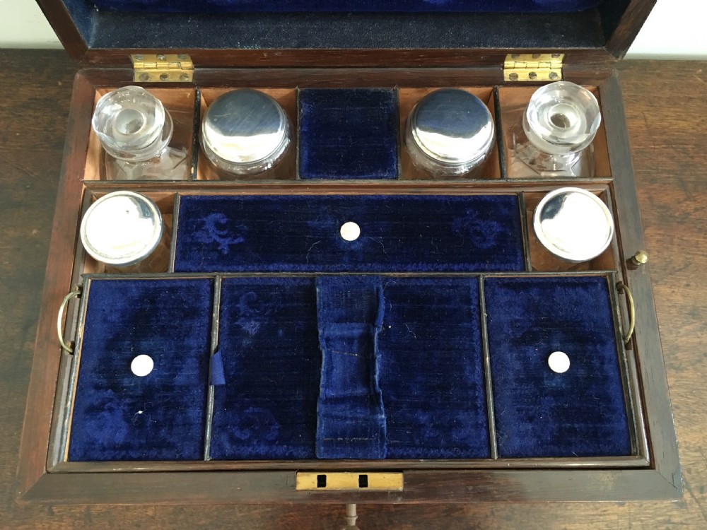 Victorian Rosewood Vanity Box with Silver Plated Bottles and Jewellery Drawer View IV