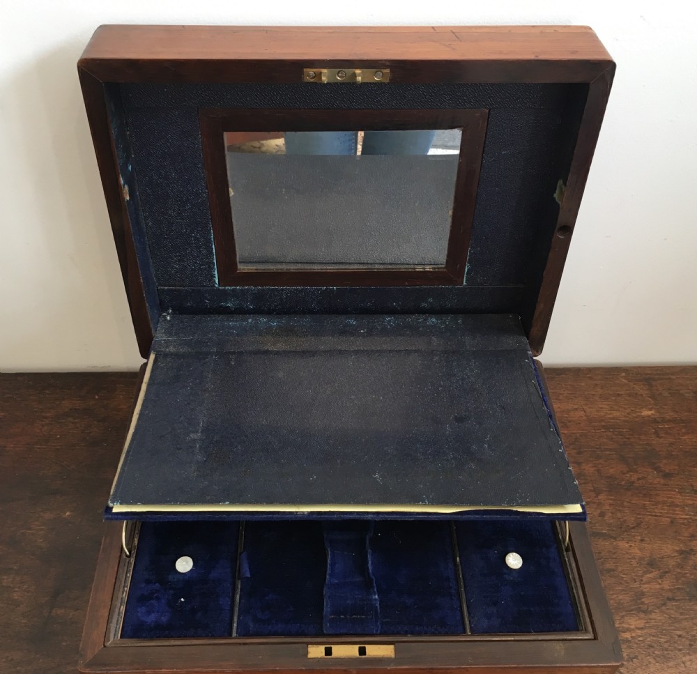Victorian Rosewood Vanity Box with Silver Plated Bottles and Jewellery Drawer View X