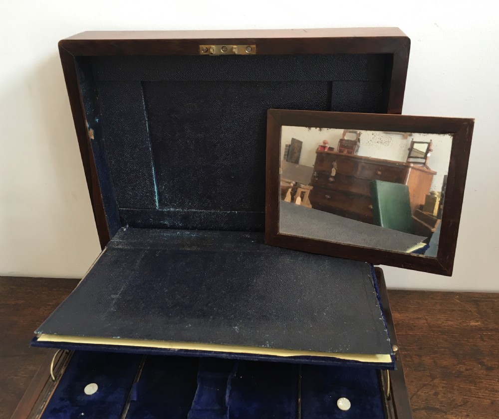 Victorian Rosewood Vanity Box with Silver Plated Bottles and Jewellery Drawer View XI