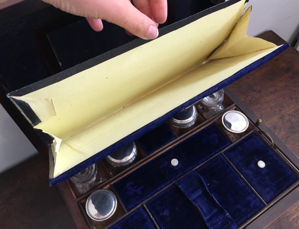 Victorian Rosewood Vanity Box with Silver Plated Bottles and Jewellery Drawer View XII