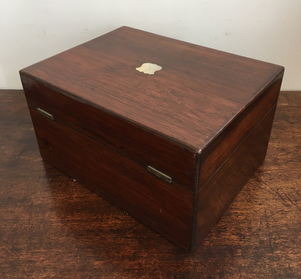 Victorian Rosewood Vanity Box with Silver Plated Bottles and Jewellery Drawer View XIV