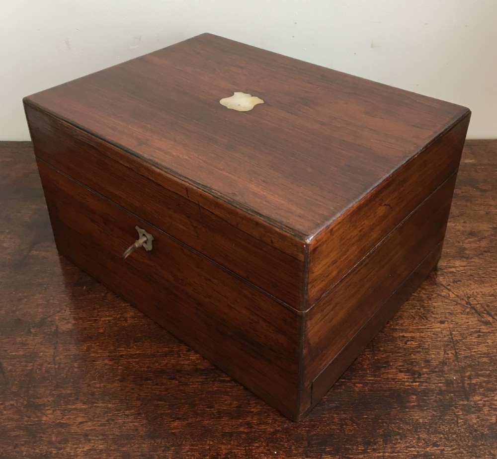 Victorian Rosewood Vanity Box with Silver Plated Bottles and Jewellery Drawer View XVI