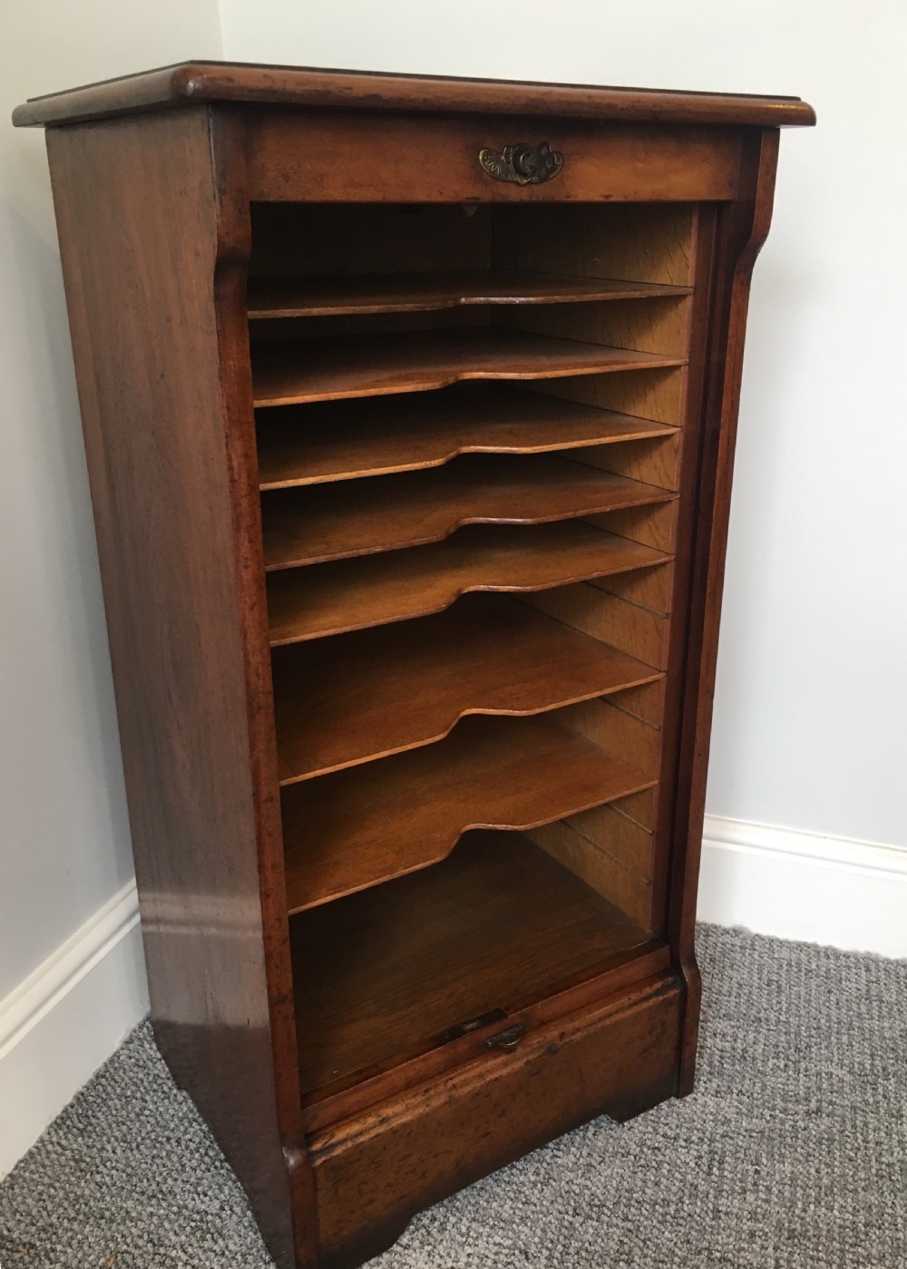 Antique Mahogany Tambour Fronted Filing Cabinet View V