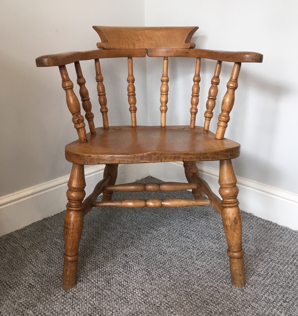Antique Beech Smokers Bow Armchair by J Elliot and Son View II