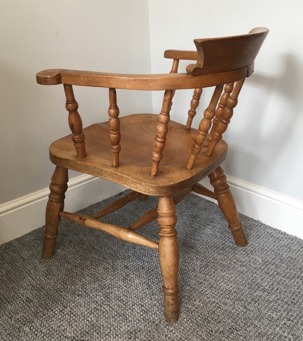 Antique Beech Smokers Bow Armchair by J Elliot and Son View V