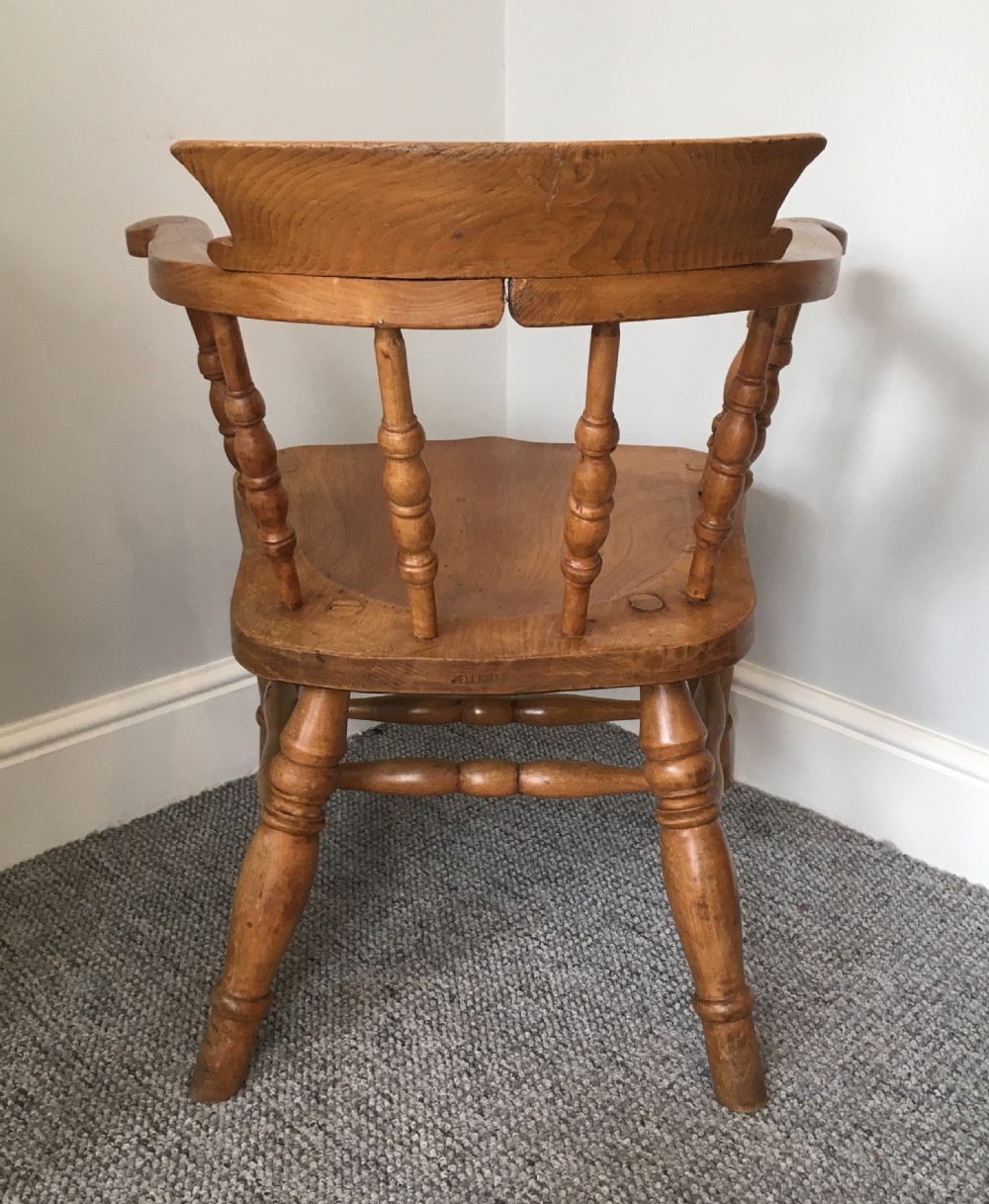 Antique Beech Smokers Bow Armchair by J Elliot and Son View VI