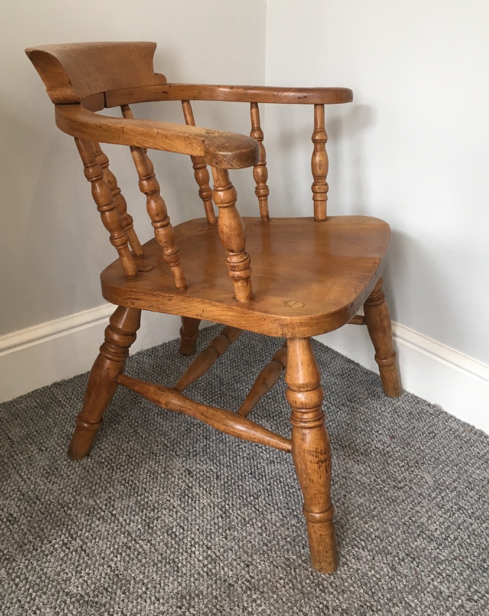 Antique Beech Smokers Bow Armchair by J Elliot and Son View VII