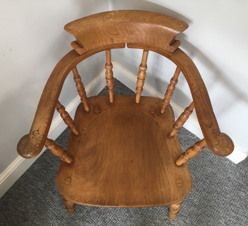Antique Beech Smokers Bow Armchair by J Elliot and Son View X