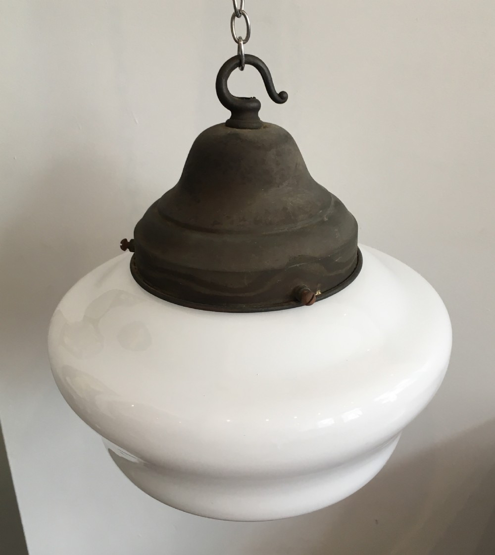 Antique Opaline Glass Pendant Light View V