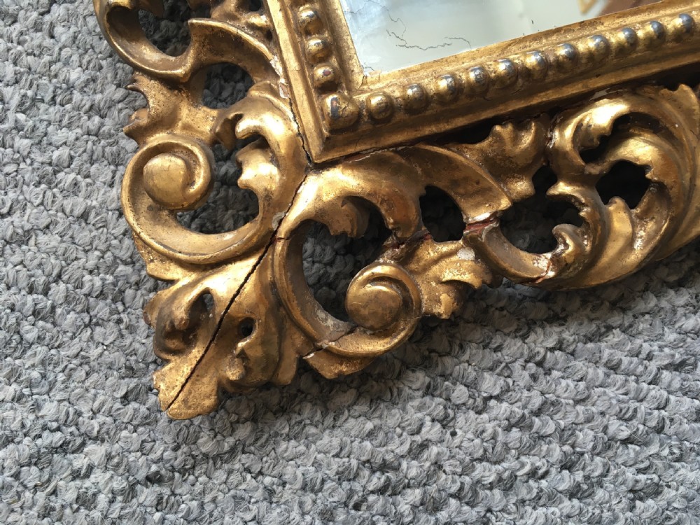 Small Antique 19th Century Carved Gilded Florentine Mirror View V