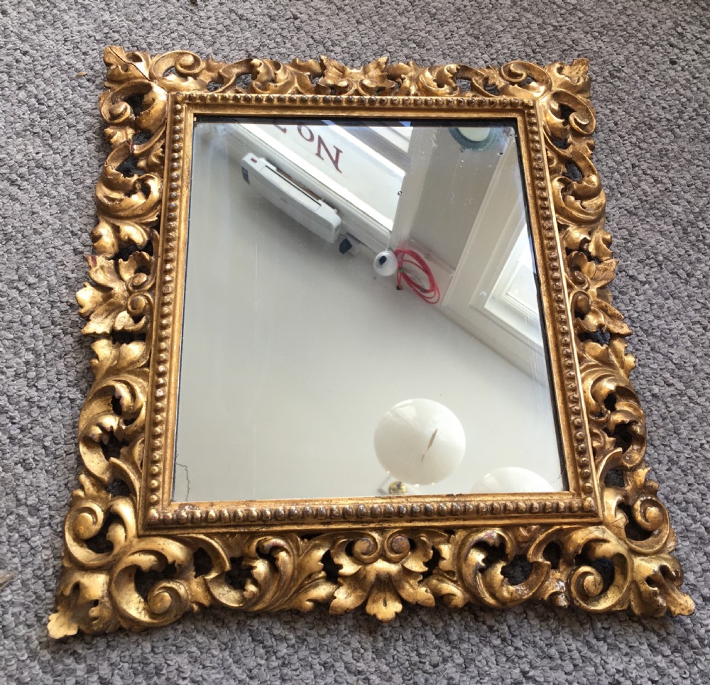 Small Antique 19th Century Carved Gilded Florentine Mirror View VI