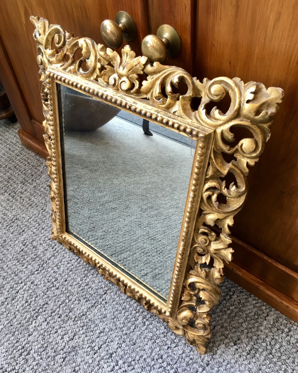Small Antique 19th Century Carved Gilded Florentine Mirror View VII