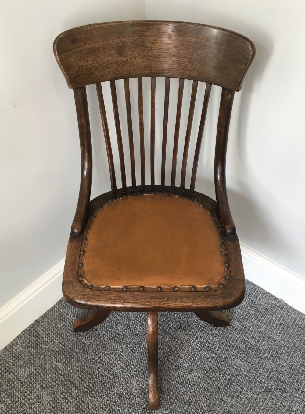 Antique Edwardian Oak Swivel Office Desk Chair View III