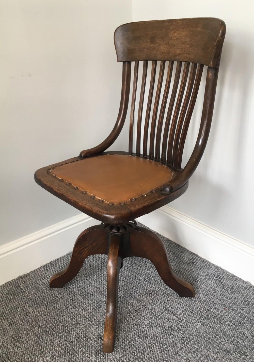 Antique Edwardian Oak Swivel Office Desk Chair View V