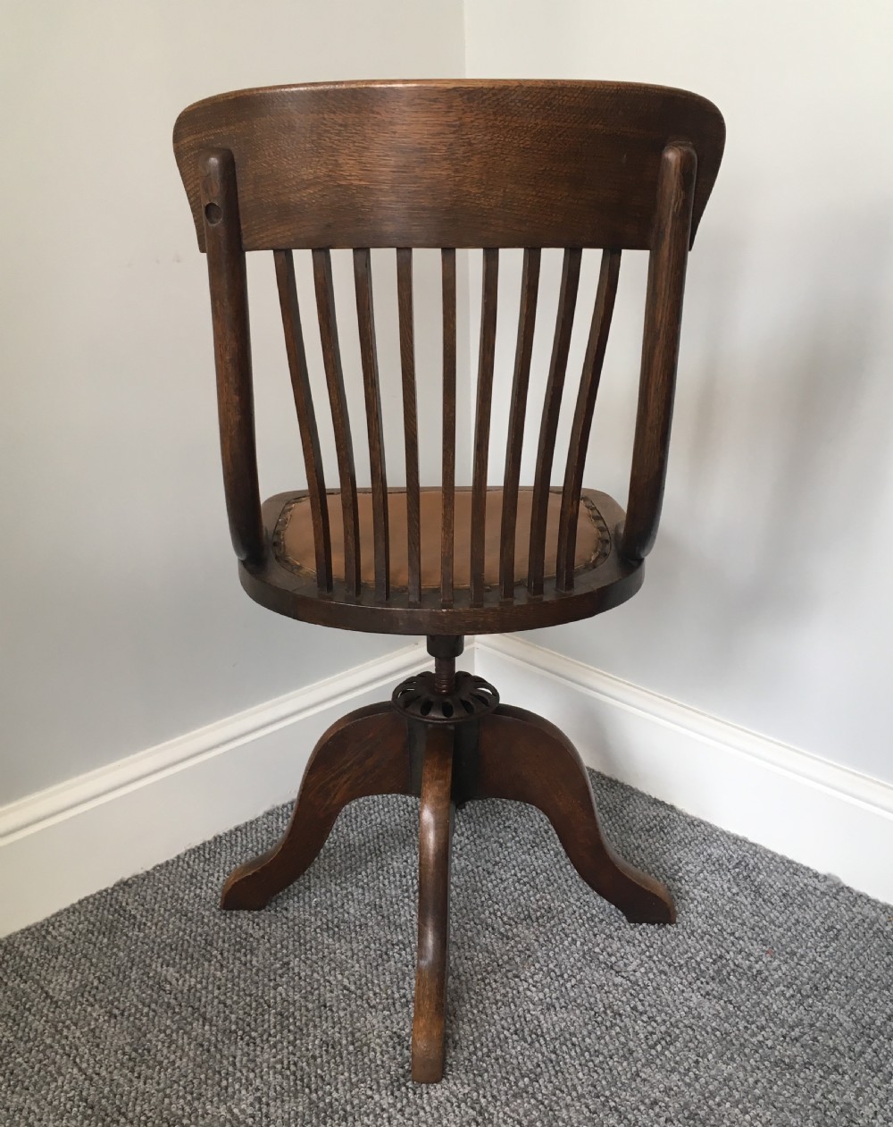 Antique Edwardian Oak Swivel Office Desk Chair View VI