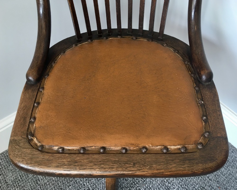 Antique Edwardian Oak Swivel Office Desk Chair View VIII