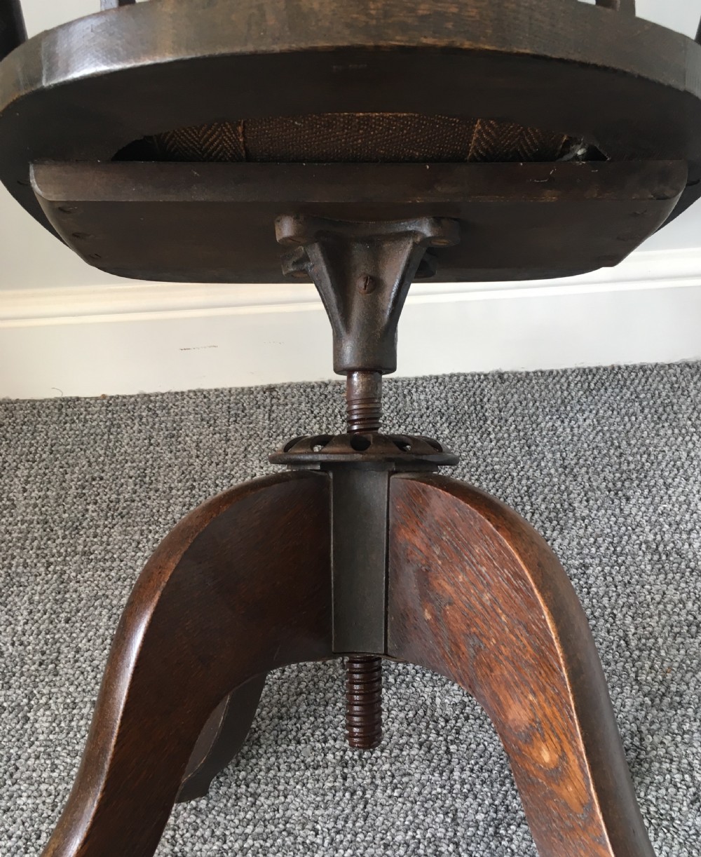 Antique Edwardian Oak Swivel Office Desk Chair View IX