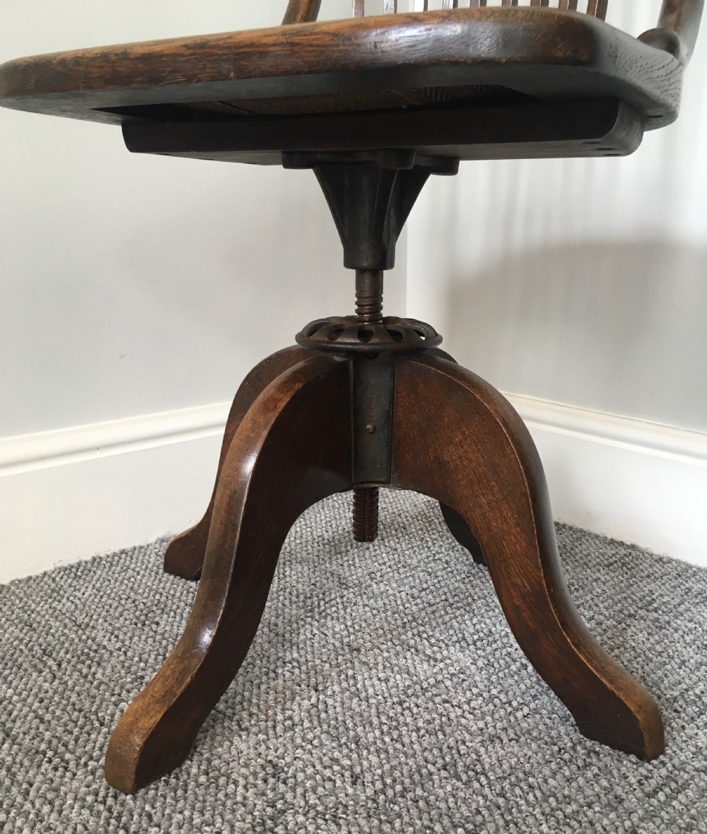 Antique Edwardian Oak Swivel Office Desk Chair View XI