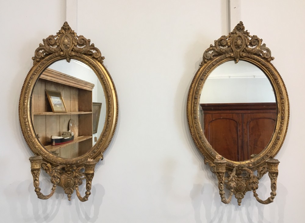 Pair of Antique Victorian Gilt Girandole Wall Mirrors View II