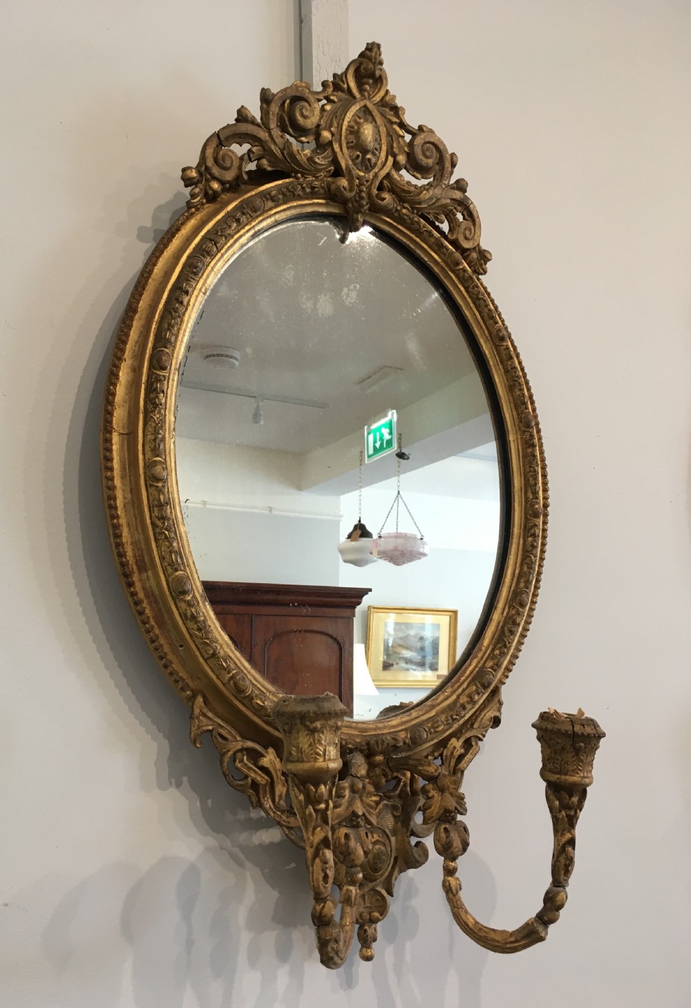 Pair of Antique Victorian Gilt Girandole Wall Mirrors View VIII
