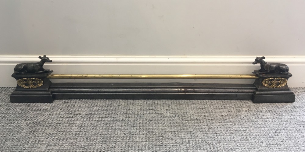 Antique Iron and Brass Extending Fire Fender with Greyhound Mounts