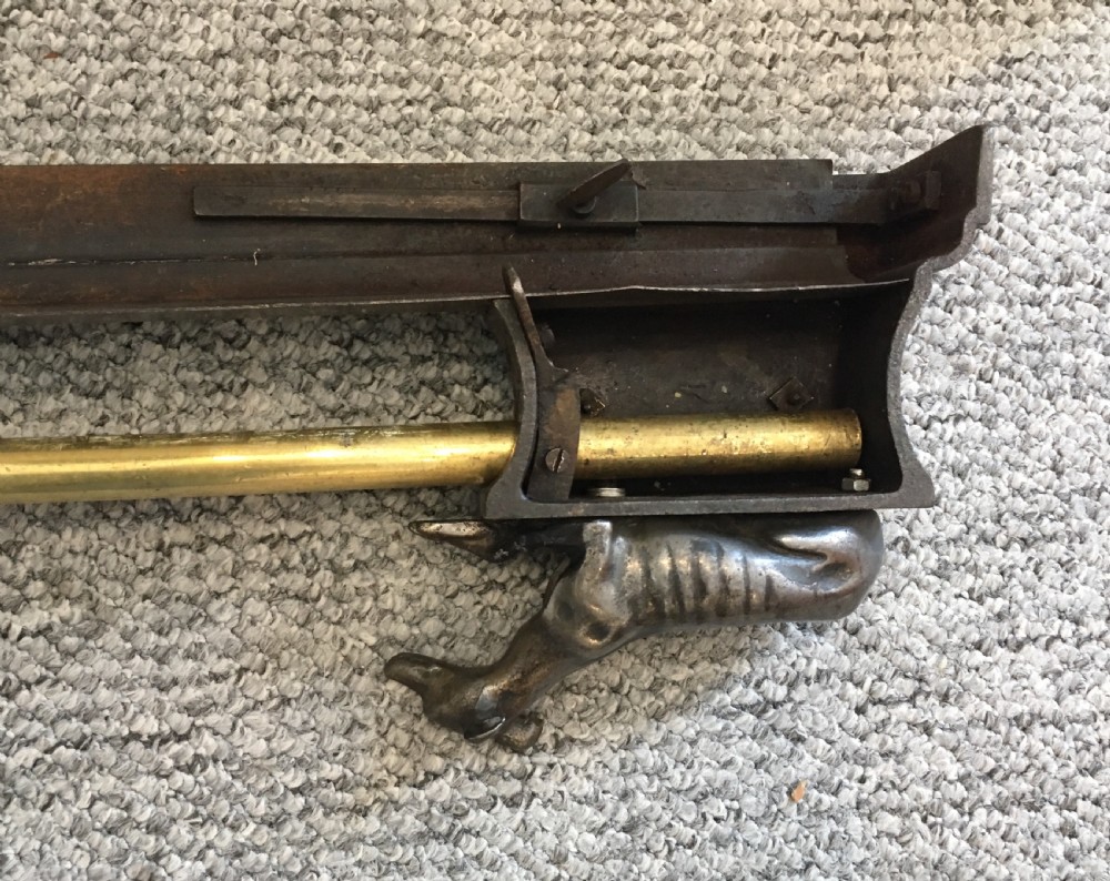 Antique Iron and Brass Extending Fire Fender with Greyhound Mounts View XI